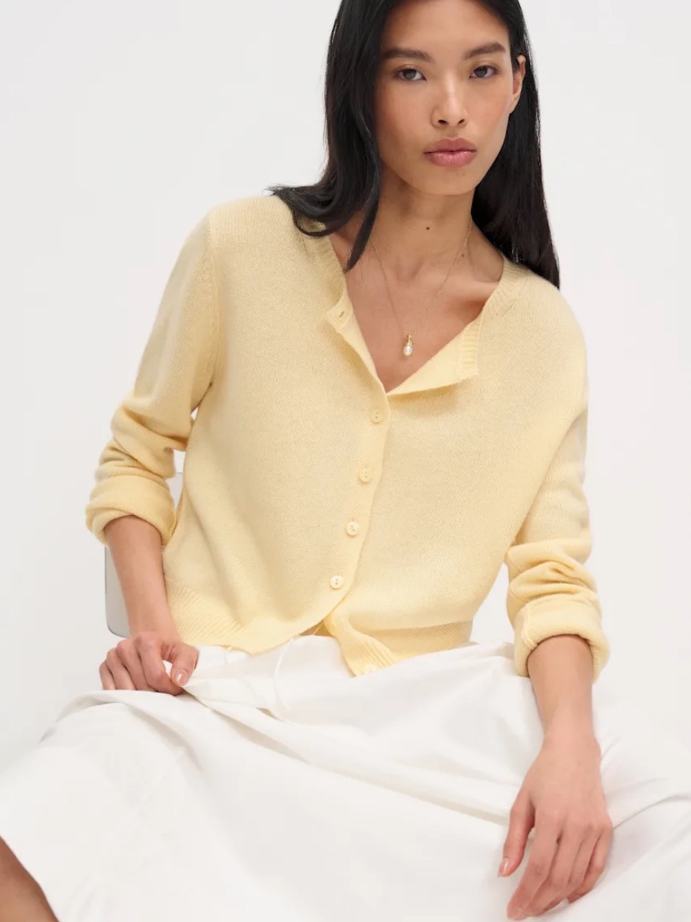 Reformation Clara Cashmere Crew Cardigan in Parmesan